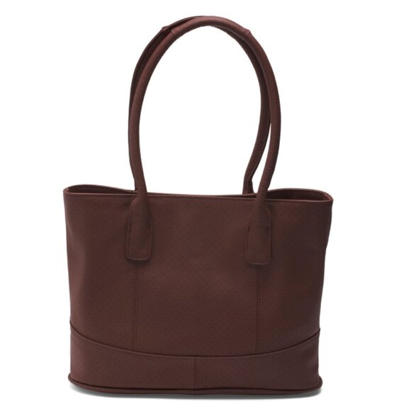 AMERILEATHER Chestnut Leather Triple Compartment Tote With Perforated Accents - Picture 1 of 2